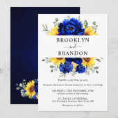 Invitation Royal Blue Rustic Tournesol Moderne Floral Mariage (Devant / Derrière)