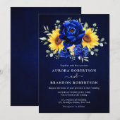 Invitation Royal Blue Rustic Tournesol Moderne Floral Mariage (Devant / Derrière)