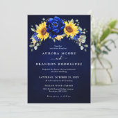 Invitation Royal Blue Rustic Tournesol Moderne Floral Mariage (Debout devant)