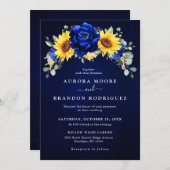 Invitation Royal Blue Rustic Tournesol Moderne Floral Mariage (Devant / Derrière)