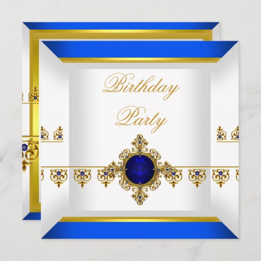 Invitation Royal Blue Sapphire Gem Bijou or Anniversaire 2 (Devant / Derrière)
