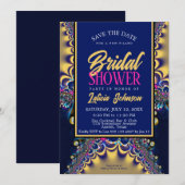 Invitation Royal Blue Satin Gold Lace Fête des mariées (Devant / Derrière)