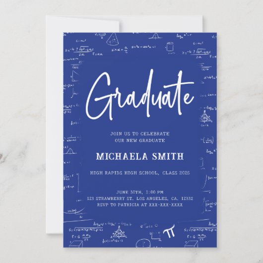 Invitation Royal Blue Script Graduate Math Graduate Math Grad (Devant)