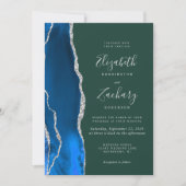 Invitation Royal Blue Silver Agate Emerald Green Mariage (Devant)