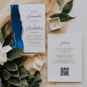 Invitation Royal Blue Silver Agate QR Code Mariage