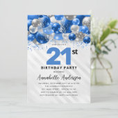 Invitation Royal Blue Silver Balloon Parties scintillant 21e  (Debout devant)