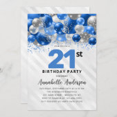 Invitation Royal Blue Silver Balloon Parties scintillant 21e  (Devant / Derrière)