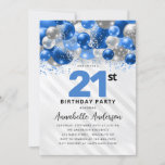 Invitation Royal Blue Silver Balloon Parties scintillant 21e<br><div class="desc">Glam Royal Blue Silver Balloon Parties scintillant étincelante n'importe quel âge Anniversaire Invitation</div>