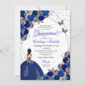 Invitation Royal Blue Silver Butterfly Princess Quinceanera (Devant)
