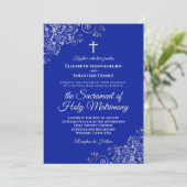 Invitation Royal Blue & Silver Chic Moderne Mariage catholiqu (Debout devant)