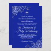 Invitation Royal Blue & Silver Chic Moderne Mariage catholiqu (Devant / Derrière)