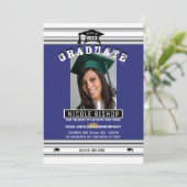 Invitation Royal Blue Silver Elegant Photo Party Graduation (Debout devant)