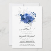 Invitation Royal Blue & Silver Floral Mariage virtuel en lign (Devant)