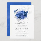 Invitation Royal Blue & Silver Floral Mariage virtuel en lign (Devant / Derrière)