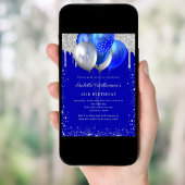 Invitation Royal blue silver glitter balloons birthday