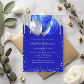 Invitation Royal blue silver glitter balloons birthday