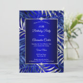 Invitation Royal Blue Silver Grey Palm Diamond Anniversaire (Debout devant)