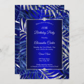 Invitation Royal Blue Silver Grey Palm Diamond Anniversaire (Devant / Derrière)