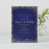 Invitation Royal Blue Silver Parties scintillant Glam 1st Ann (Debout devant)