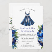 Invitation Royal Blue Silver Parties scintillant Peony Brides (Devant / Derrière)