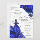 Invitation Royal Blue Silver Princess Butterflies Quinceañera (Devant)