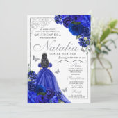 Invitation Royal Blue Silver Princess Butterflies Quinceañera (Debout devant)