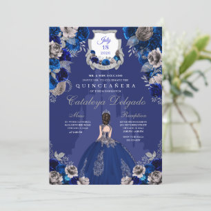 Invitation Royal Blue & Silver Princess Castle Quinceañera