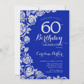 Invitation Royal Blue Silver Roses 60e fête d'anniversaire (Devant)