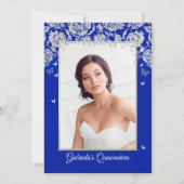 Invitation Royal Blue Silver Roses Quinceanera Photo (Dos)