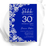 Invitation Royal Blue Silver Roses Surprise 30e anniversaire<br><div class="desc">Royal bleu floral surprise 30e anniversaire invitation fête. Design élégant avec rose,  faux feuille d'argent et police de script de typographie. Carte invitation tendance parfaite pour une célébration anniversaire élégante. Peut être customisé à n'importe quel âge. Invitations Zazzle imprimées ou téléchargement instantané modèle imprimable numérique.</div>