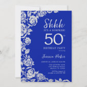 Invitation Royal Blue Silver Roses Surprise 50e anniversaire (Devant)