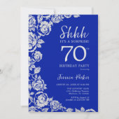 Invitation Royal Blue Silver Roses Surprise 70e anniversaire (Devant)