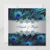 Invitation Royal Blue Silver Royal Indian Peacock Mariage (Devant)