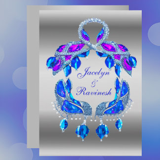 Invitation Royal Blue Silver Royal Indian Peacock Mariage