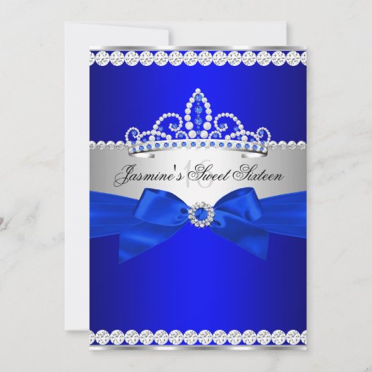 Invitation Royal Blue & Silver Sweet 16 fête d'anniversaire (Devant)