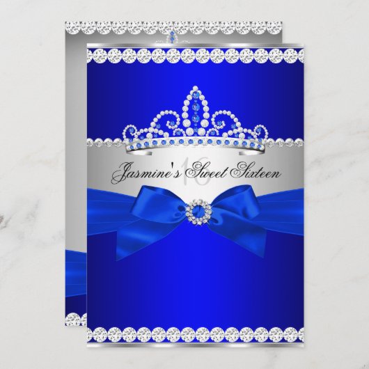 Invitation Royal Blue & Silver Sweet 16 fête d'anniversaire (Devant / Derrière)
