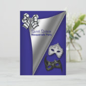 Invitation Royal Blue Silver Sweet sixteen Masquerade Party (Debout devant)