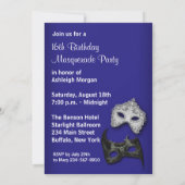 Invitation Royal Blue Silver Sweet sixteen Masquerade Party (Dos)