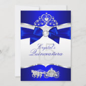 Invitation Royal Blue Silver Tiara Pearl Bow Quinceanera (Devant)