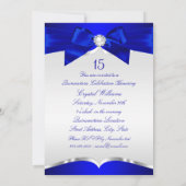 Invitation Royal Blue Silver Tiara Pearl Bow Quinceanera (Dos)