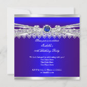 Invitation Royal Blue Silver White Pearl Lace Floral Annivers (Dos)