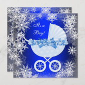 Invitation Royal Blue Snowflake Winter Wonderland Baby shower (Devant / Derrière)