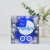 Invitation Royal Blue Snowflake Winter Wonderland Baby shower (Debout devant)