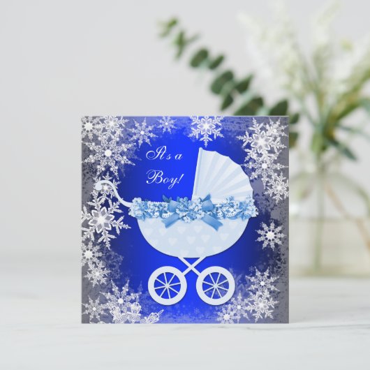 Invitation Royal Blue Snowflake Winter Wonderland Baby shower (Debout devant)