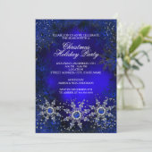 Invitation Royal Blue Snowflakes Noël Fête (Debout devant)