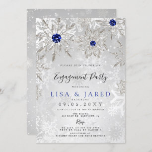 Invitation Royal Blue Snowflakes Winter Engagement Party