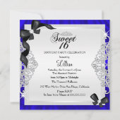 Invitation Royal Blue Sparkle Diamond & Bow Sweet 16 Invitati (Dos)