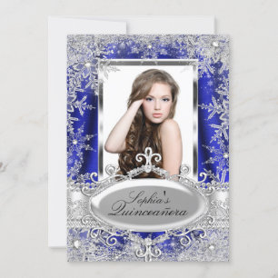 Invitation Royal Blue Sparkle Jewel Flocon de neige Quinceane