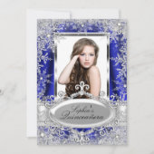 Invitation Royal Blue Sparkle Jewel Snowflake Quinceanera (Devant)