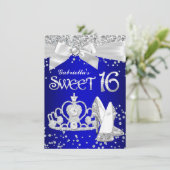 Invitation Royal Blue Sparkle Tiara Heels Sweet 16 Party (Debout devant)